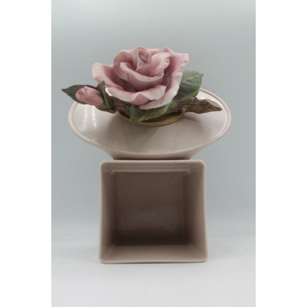 Vintage Teleflora Porcelain Pink Rose On Box Figurine Figural